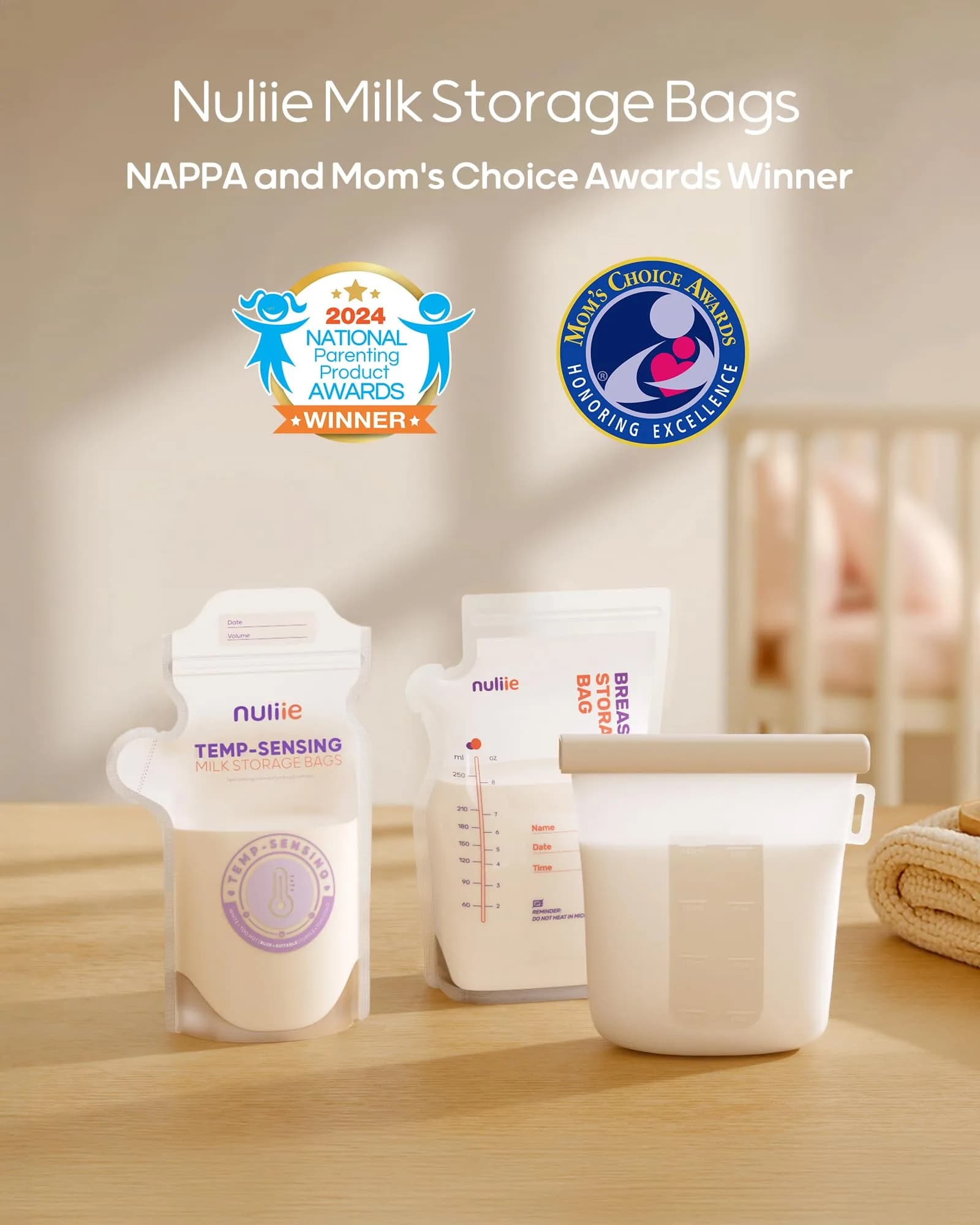 Nuliie 150 Count Temp-Sensing Breastmilk Storage Bags - 6oz Freezer Safe with Locking Clamp & Pour Spout - view 2