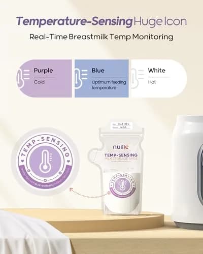 Nuliie Temp-Sensing Breastmilk Storage Bags 150 Count (6oz/177ml) | BPA-Free, Leak-Proof, Double Zipper with Magnetic Clip thumbnail 3