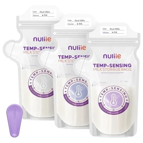 Nuliie Temp-Sensing Breastmilk Storage Bags 240 Count | 6oz Freezer Safe with Locking Clamp & Pour Spout — 150PCS
