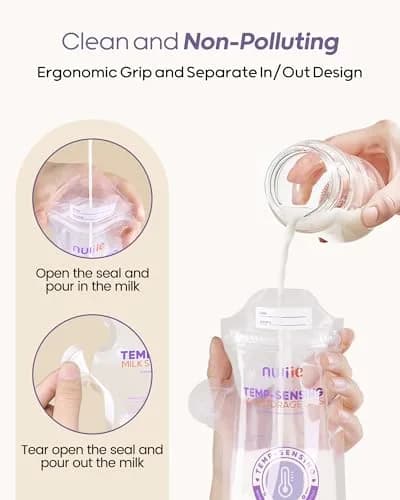 Nuliie Temp-Sensing Breastmilk Storage Bags 6oz (177ml) | BPA-Free, Leak-Proof, 60 Count thumbnail 5