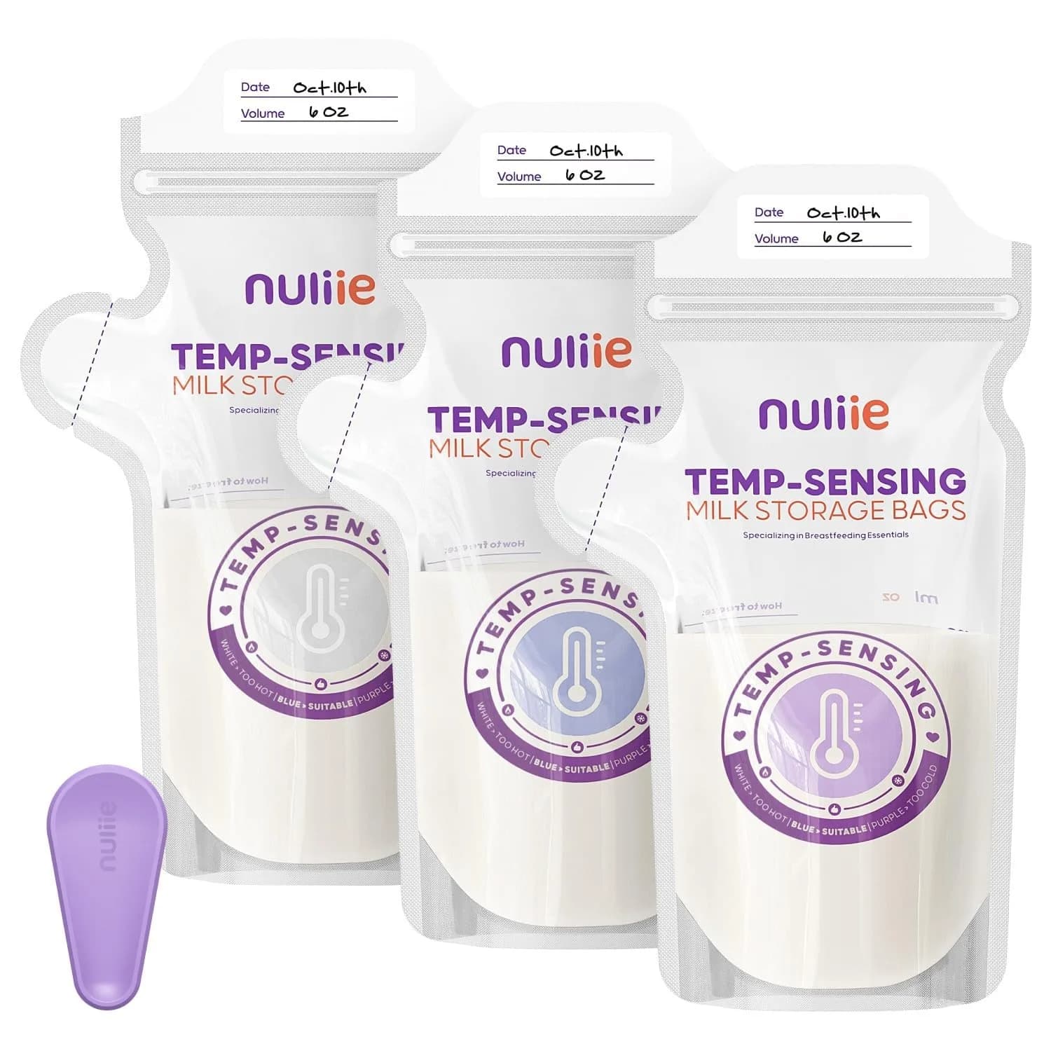 Nuliie Temp-Sensing Breastmilk Storage Bags 240 Count | 6oz Freezer Safe with Locking Clamp & Pour Spout — 60PCS