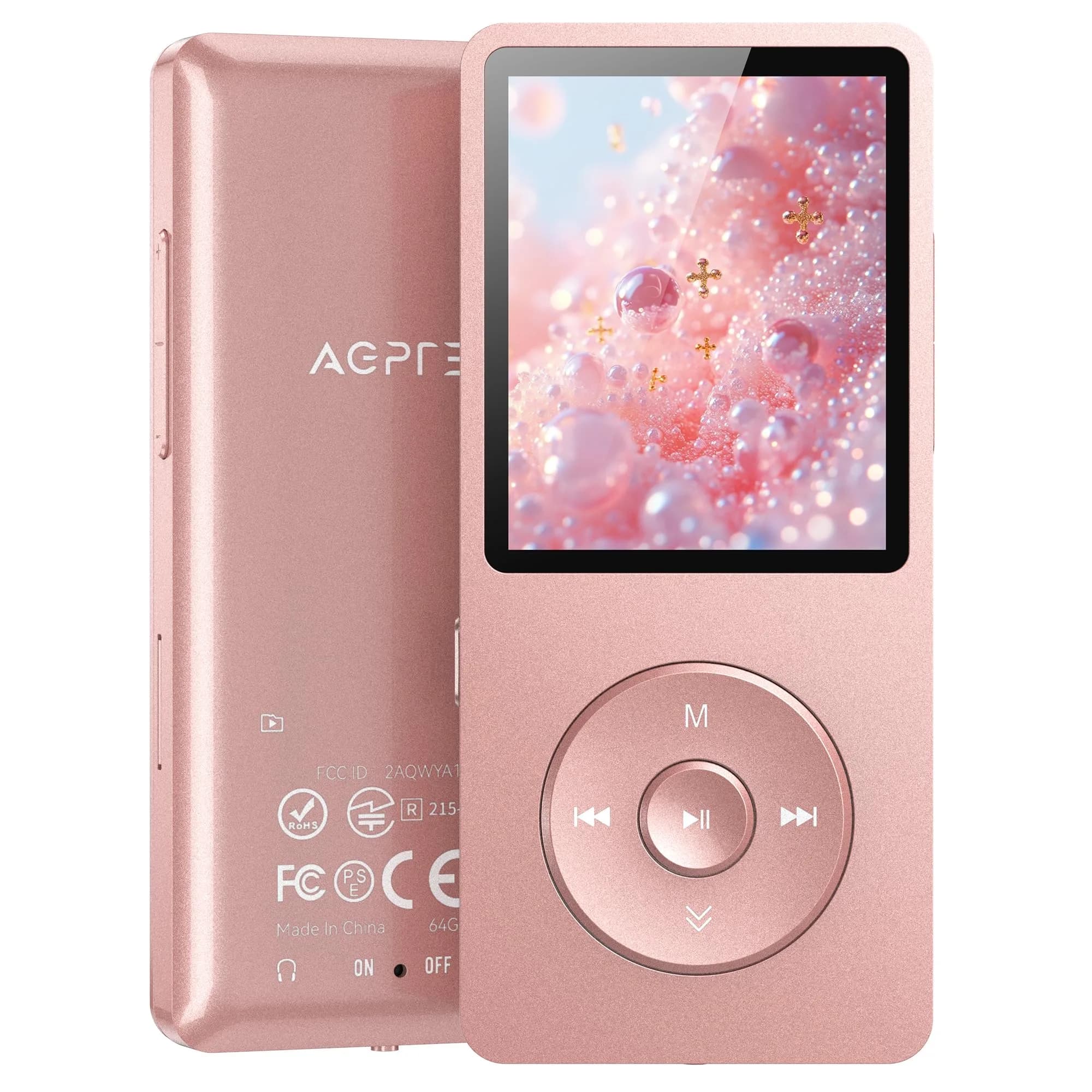 AGPTEK A02S MP3 Player 64GB Rose Gold | 70-Hour Playback Lossless Sound - main product image