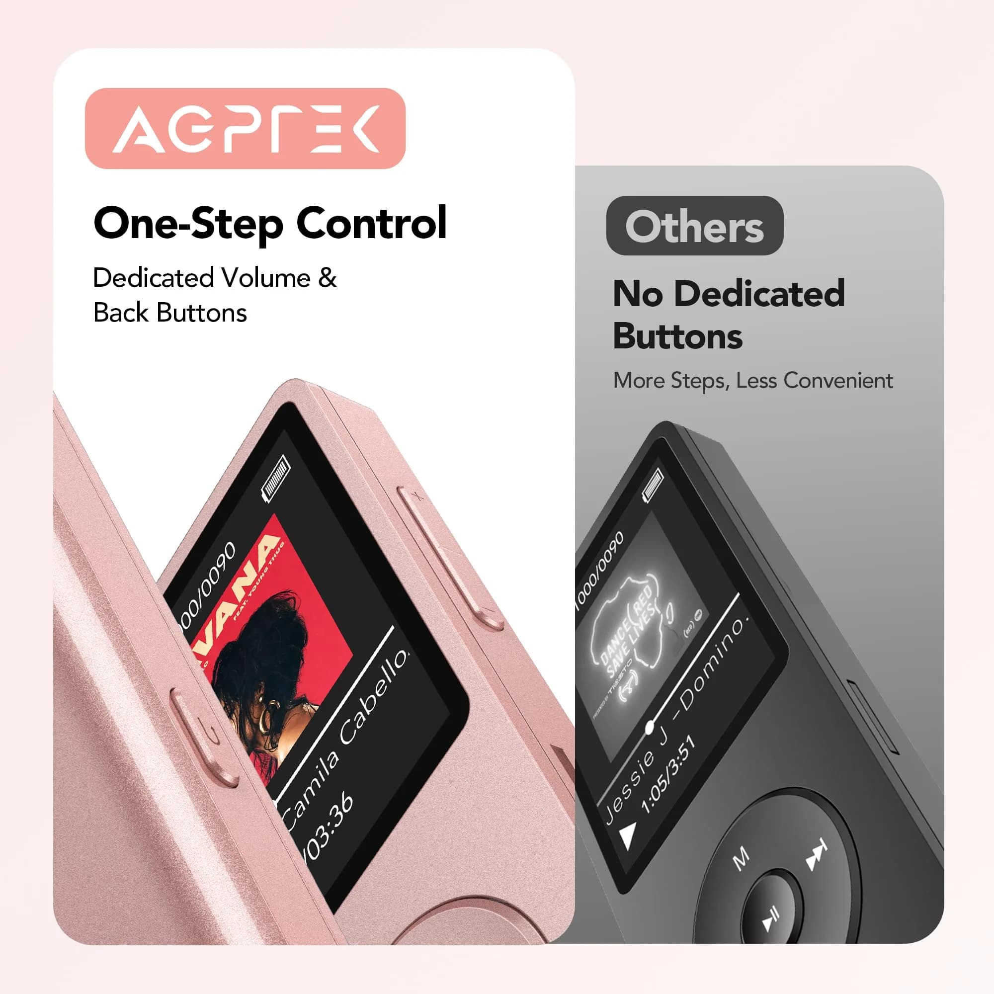 AGPTEK A02PL MP3 Player 64GB Rose Gold | 65 Hours Playback - view 6