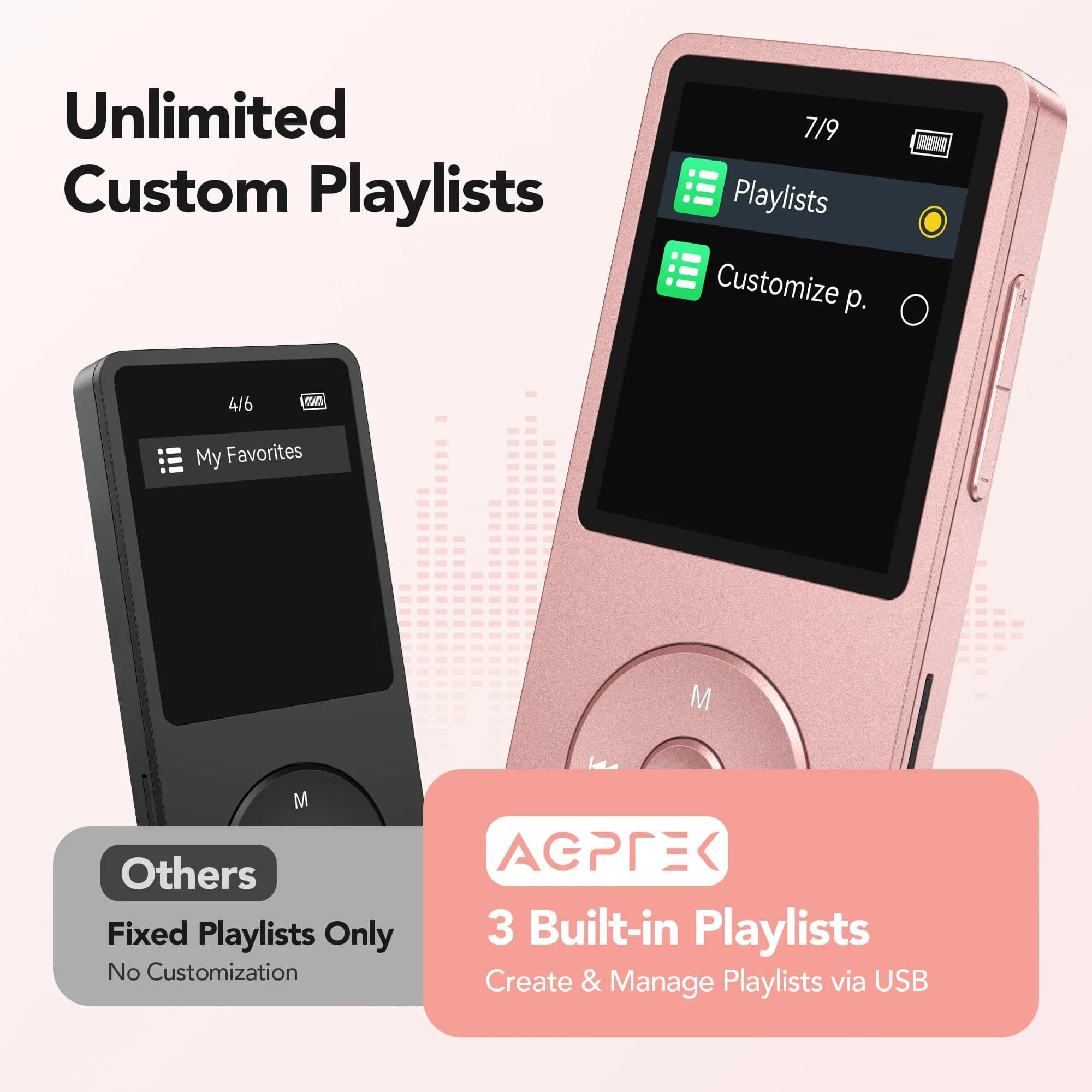 AGPTEK A02PL MP3 Player 64GB Rose Gold | 65 Hours Playback - view 7