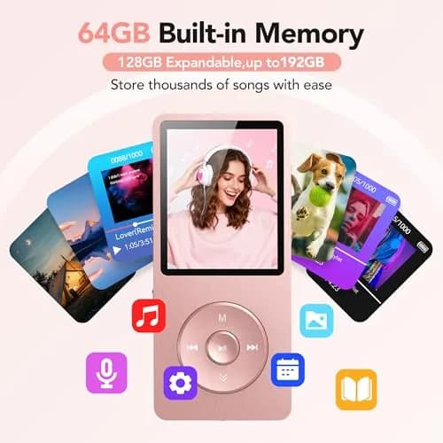 AGPTEK A02PL MP3 Player 64GB Rose Gold | 65 Hours Playback thumbnail 3
