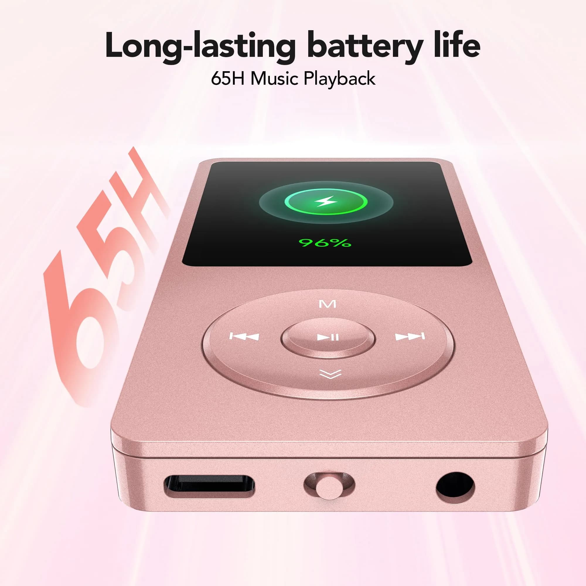 AGPTEK A02S MP3 Player 64GB Rose Gold | 70-Hour Playback Lossless Sound - view 4