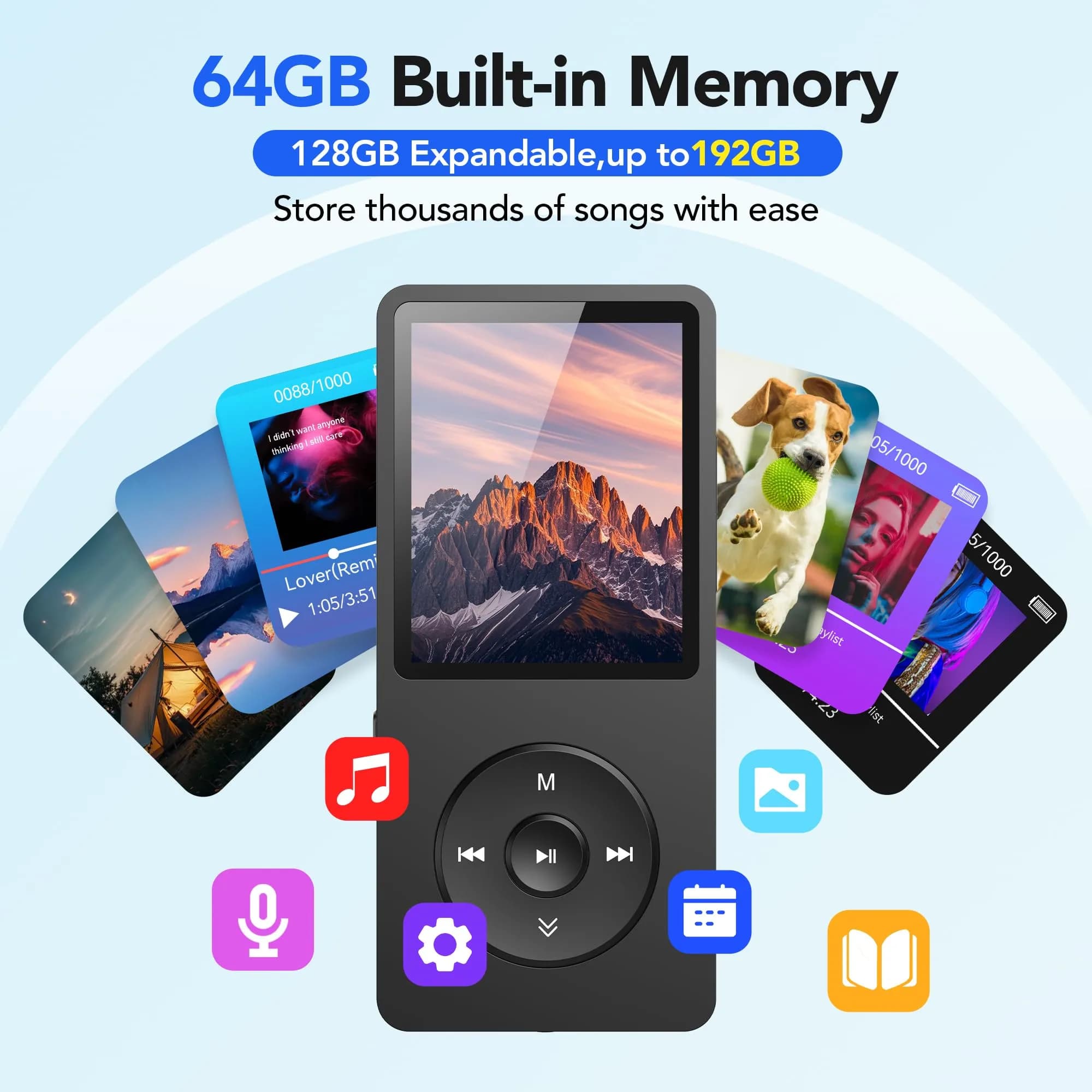 AGPTEK A02S MP3 Player 64GB Black | 70-Hour Playback Lossless Sound - view 3