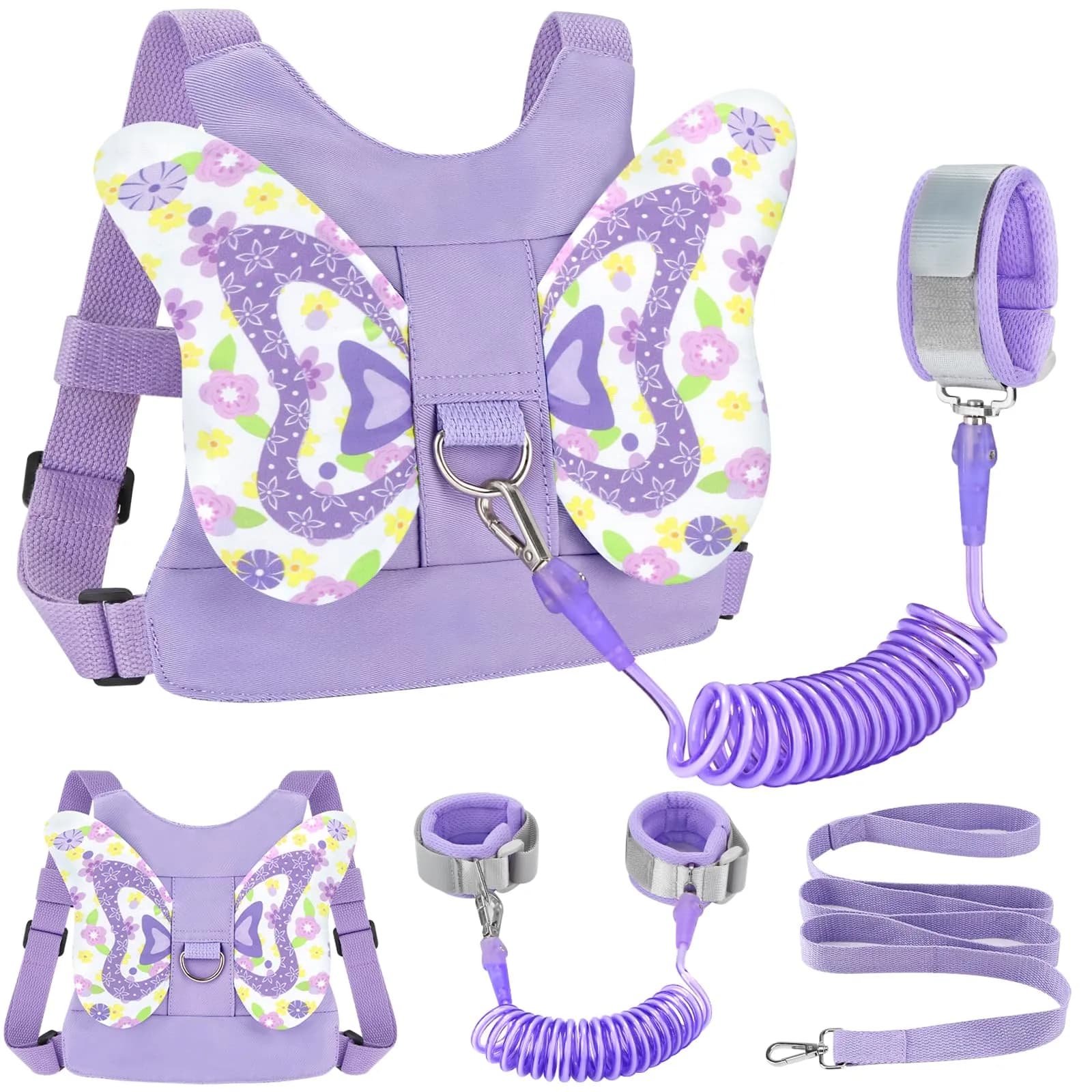 Accmor Light Purple/Love Butterfly Toddler Harness Leash with Anti-Lost Wrist Link for Girls - main product image