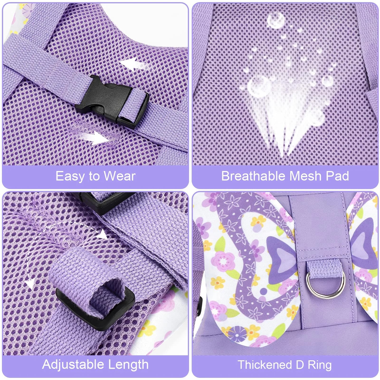 Accmor Light Purple/Love Butterfly Toddler Harness Leash with Anti-Lost Wrist Link for Girls - view 3
