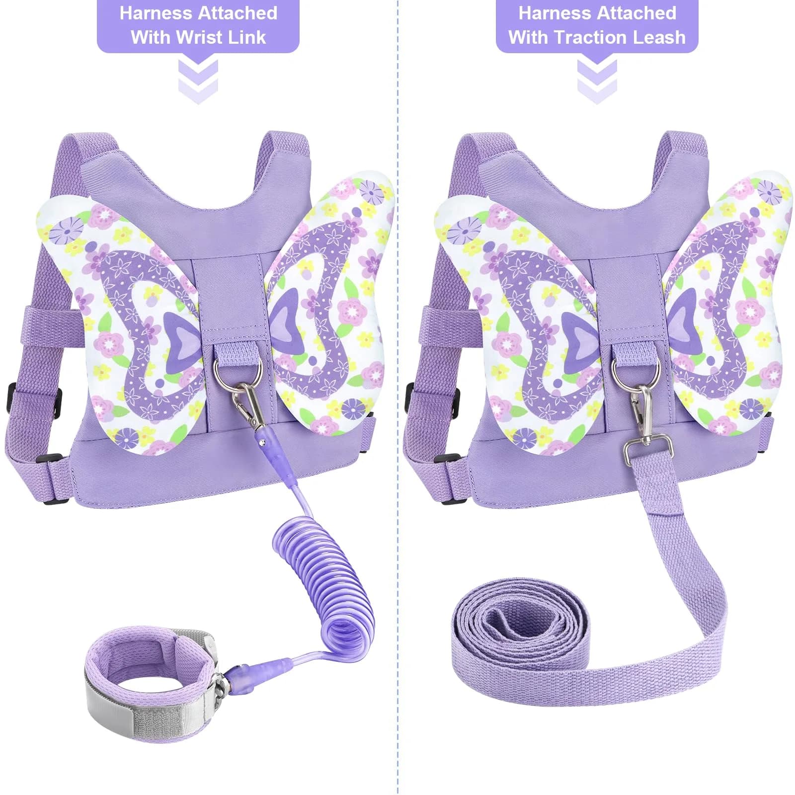 Accmor Light Purple/Love Butterfly Toddler Harness Leash with Anti-Lost Wrist Link for Girls - view 4