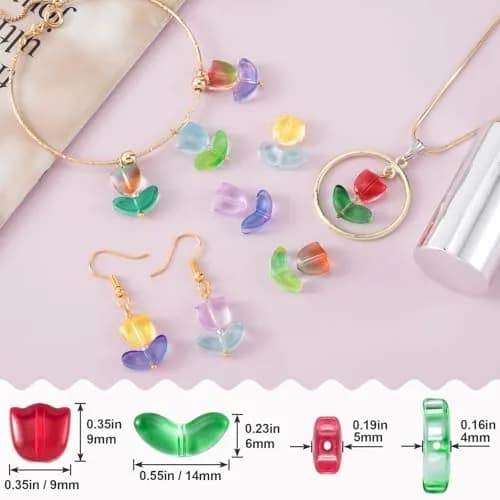 PAGOW 120pcs Tulip Flower Glass Beads | Colorful Czech Handcrafted Loose Glass Beads for Jewelry thumbnail 2