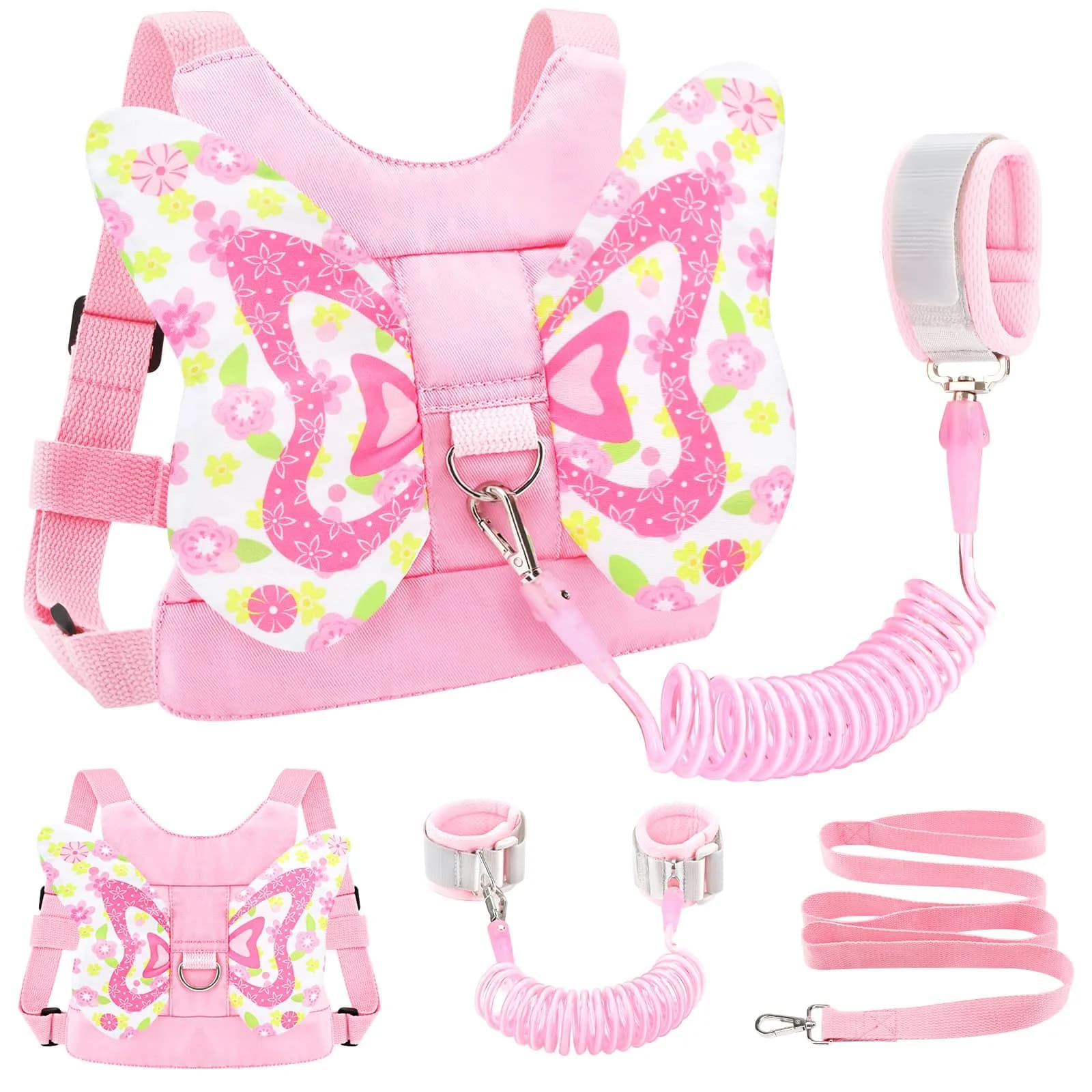 Accmor Butterfly Toddler Harness Leash with Wrist Link (Mini, Light Pink/Love) | 3-in-1 Safety & Independence - main product image