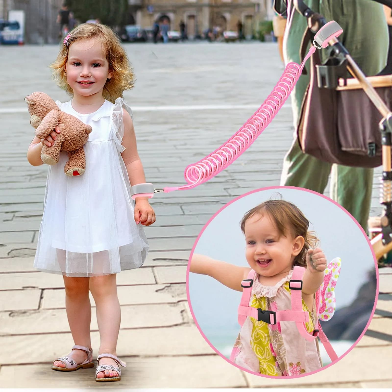 Accmor Butterfly Toddler Harness Leash with Wrist Link (Mini, Light Pink/Love) | 3-in-1 Safety & Independence - view 7