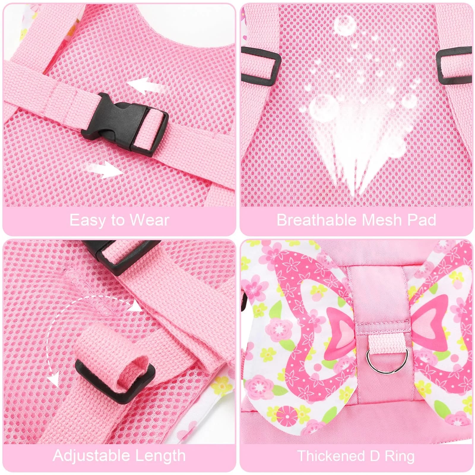 Accmor Butterfly Toddler Harness Leash with Wrist Link (Mini, Light Pink/Love) | 3-in-1 Safety & Independence - view 3