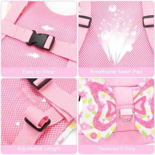Accmor Butterfly Toddler Harness Leash with Wrist Link (Mini, Light Pink/Love) | 3-in-1 Safety & Independence thumbnail 3
