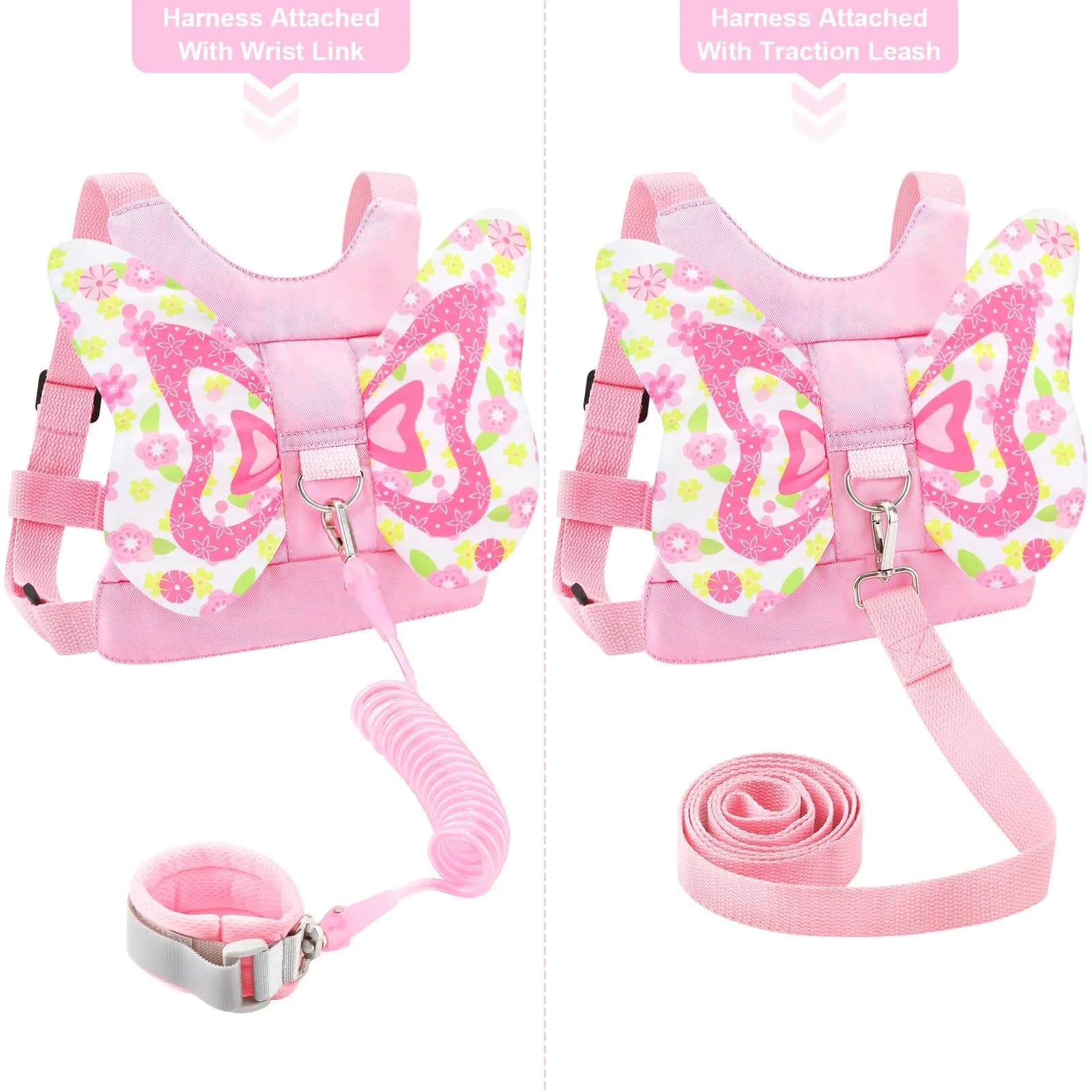 Accmor Butterfly Toddler Harness Leash with Wrist Link (Mini, Light Pink/Love) | 3-in-1 Safety & Independence - view 4