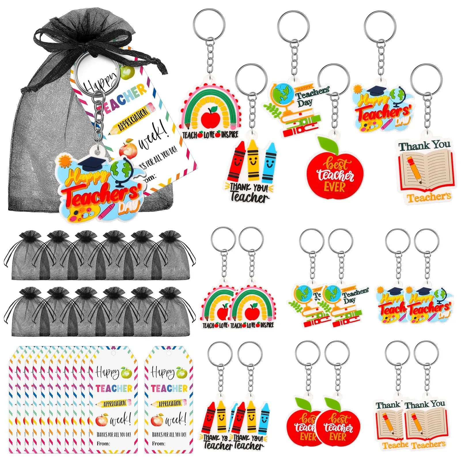 Sureio Teacher Appreciation Gifts Set | 12 Silicone Keychains & Motivational Cards for Women — Teacher