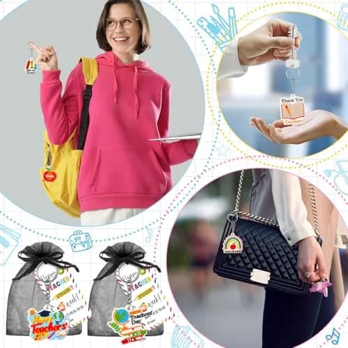 Sureio Teacher Appreciation Gifts Set | 12 Silicone Keychains & Motivational Cards for Women thumbnail 4