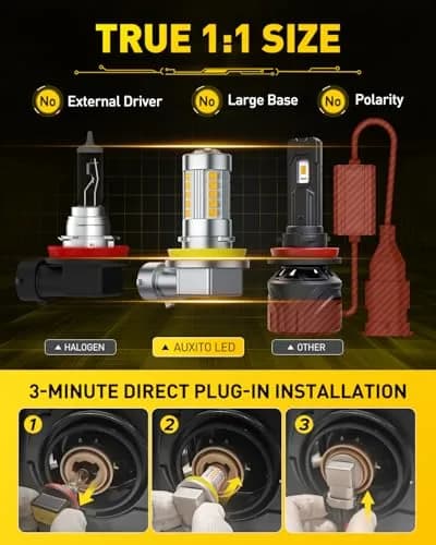 AUXITO Upgraded H11/H8 LED Fog Light Bulbs 3000K Amber Yellow 1:1 Mini Size Pack of 2 | Enhanced Visibility for Indian Roads thumbnail 2
