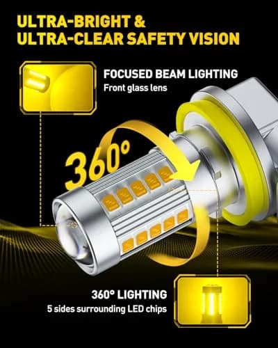 AUXITO Upgraded H11/H8 LED Fog Light Bulbs 3000K Amber Yellow 1:1 Mini Size Pack of 2 | Enhanced Visibility for Indian Roads thumbnail 3