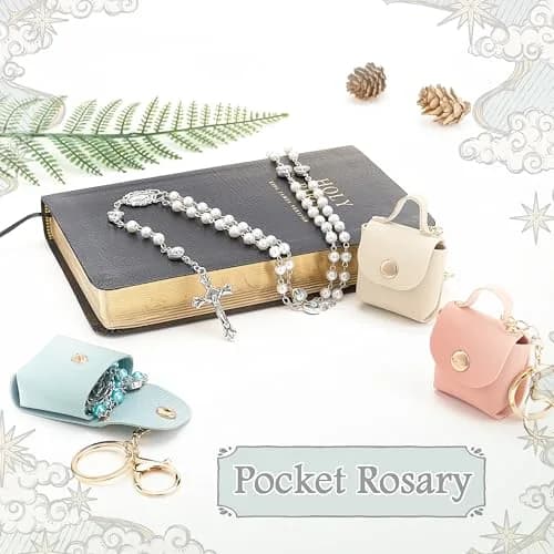 DERAKUS Rosary Beads Catholic for Women Pearls Pink | Portable Religious Prayer Accessory thumbnail 4