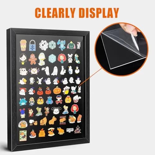 tutata 12x16 Pin Display Case Wall Mount Shadow Box | Holds 80 Pins, Durable Fiberboard, Black thumbnail 5