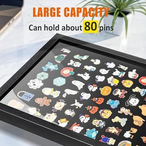 tutata 12x16 Pin Display Case Wall Mount Shadow Box | Holds 80 Pins, Durable Fiberboard, Black thumbnail 6