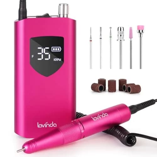 Lavinda Professional Nail Drill 35000 RPM Cordless Rechargeable Efile for Acrylic Gel Nails, Viva Magenta (35000 RPM) - main product image