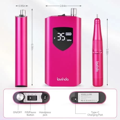Lavinda Professional Nail Drill 35000 RPM Cordless Efile Machine | 10-Hour Battery, Viva Magenta thumbnail 6