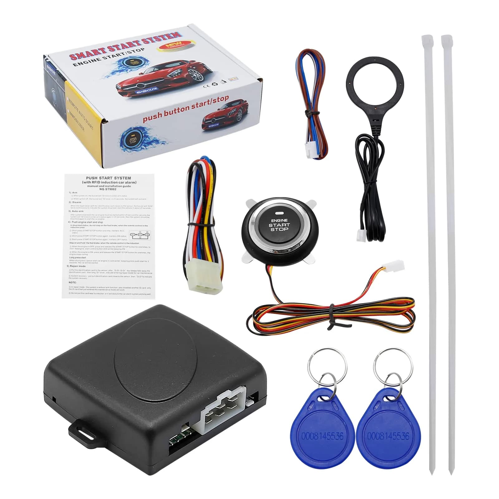 laffoonparts Smart RFID Push Engine Start Button Kit & Keyless Entry System | One Touch Car Start & Anti-Theft (70-120 chars)
