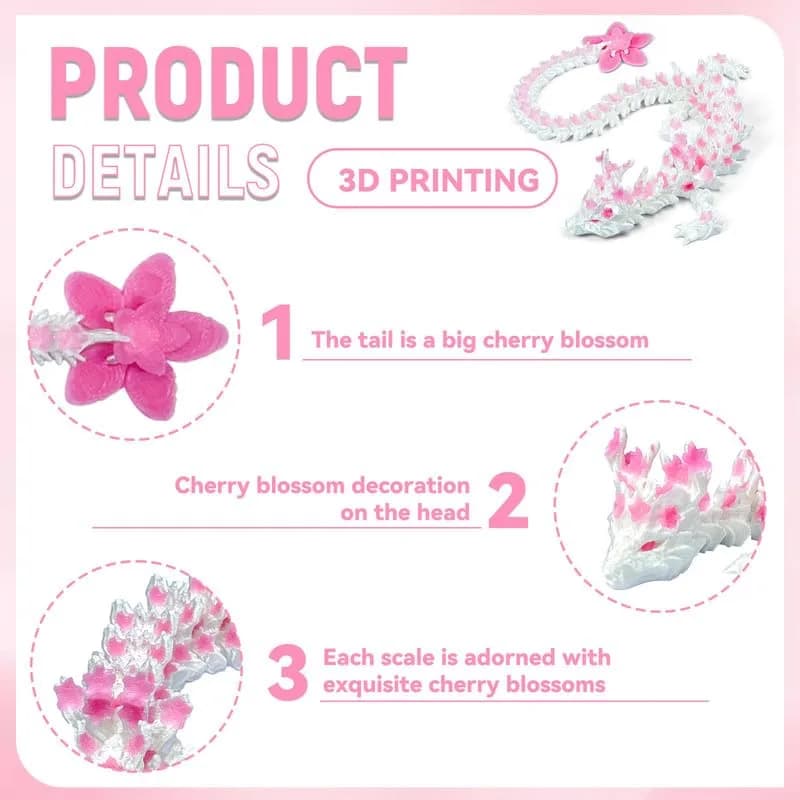 SGYYSG 3D Printed Articulated Dragon Toy, 12 Inch Cherry Blossom Crystal Dragon | Fantasy Collectible with Glow Effect thumbnail 3