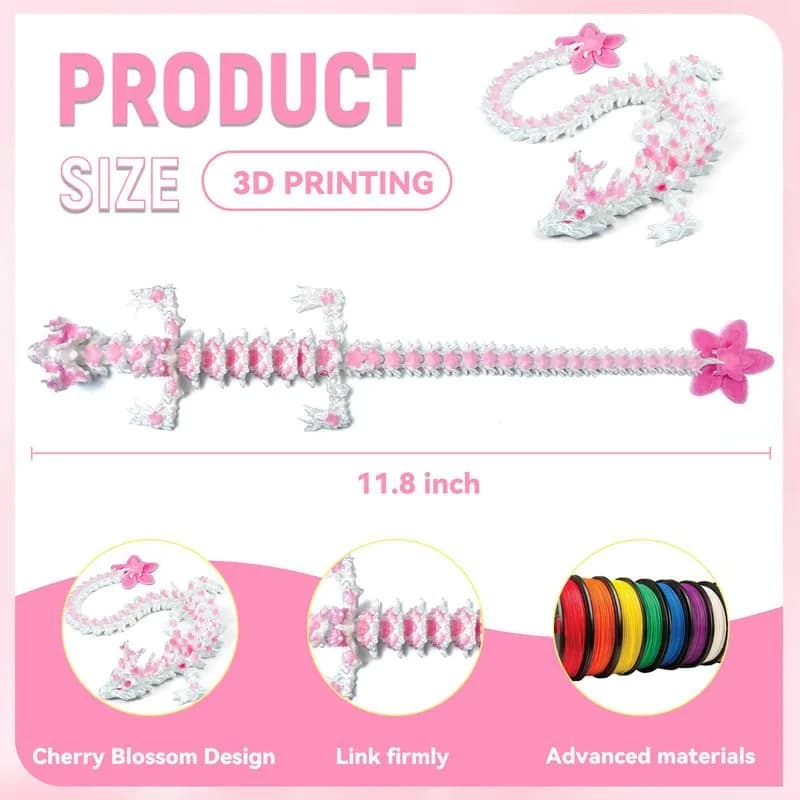 SGYYSG 3D Printed Articulated Dragon Toy, 12 Inch Cherry Blossom Crystal Dragon | Fantasy Collectible with Glow Effect thumbnail 5