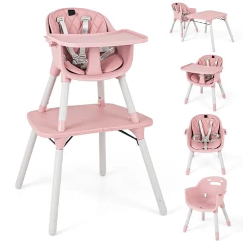 HONEY JOY 6-in-1 High Chair Pink | Convertible Baby & Toddler Feeding Chair thumbnail 1