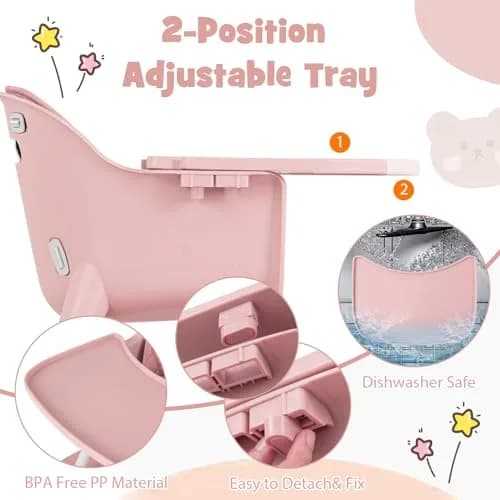 HONEY JOY 6-in-1 High Chair Pink | Convertible Baby & Toddler Feeding Chair thumbnail 5
