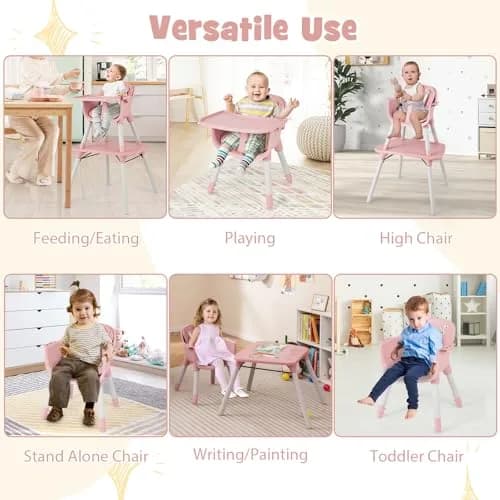 HONEY JOY 6-in-1 High Chair Pink | Convertible Baby & Toddler Feeding Chair thumbnail 7