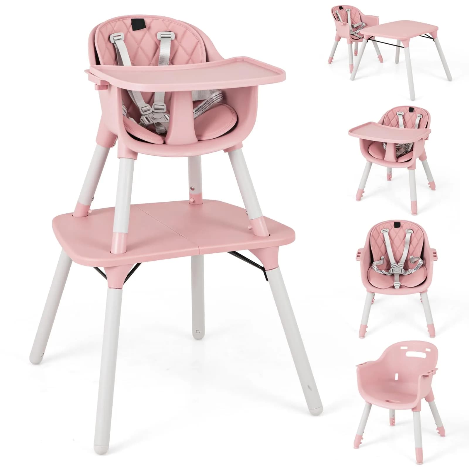 HONEY JOY 6-in-1 High Chair Pink | Convertible Baby & Toddler Feeding Chair - main product image