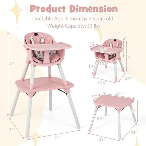 HONEY JOY 6-in-1 High Chair Pink | Convertible Baby & Toddler Feeding Chair thumbnail 8