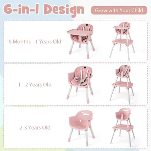 HONEY JOY 6-in-1 High Chair Pink | Convertible Baby & Toddler Feeding Chair thumbnail 3