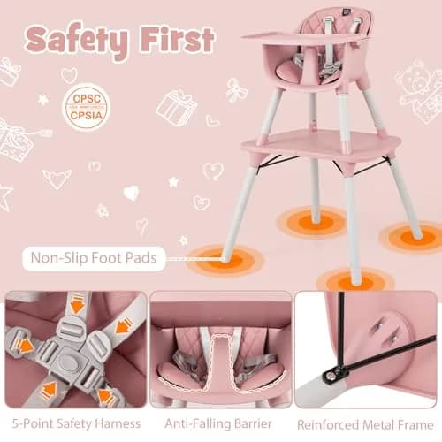 HONEY JOY 6-in-1 High Chair Pink | Convertible Baby & Toddler Feeding Chair thumbnail 4