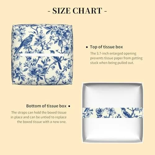 QCBBIRC Tissue Box Cover Square | Vintage Floral & Blue Bird Waterproof Leather (5.2" x 5.2" x 5.2") thumbnail 3