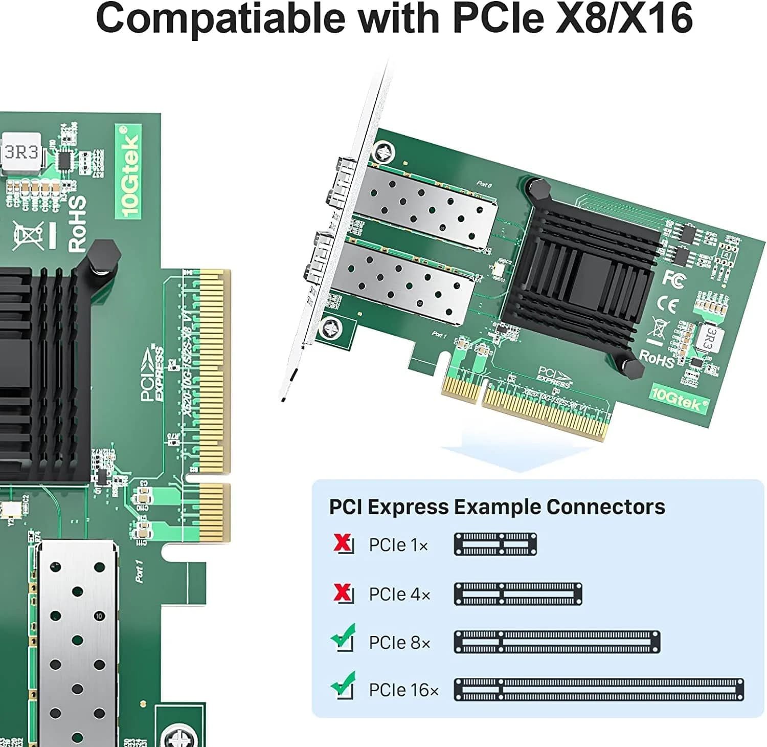 10Gtek 10Gb Dual SFP+ PCIe Network Card 10G-X520-2S x2 Pack - view 3