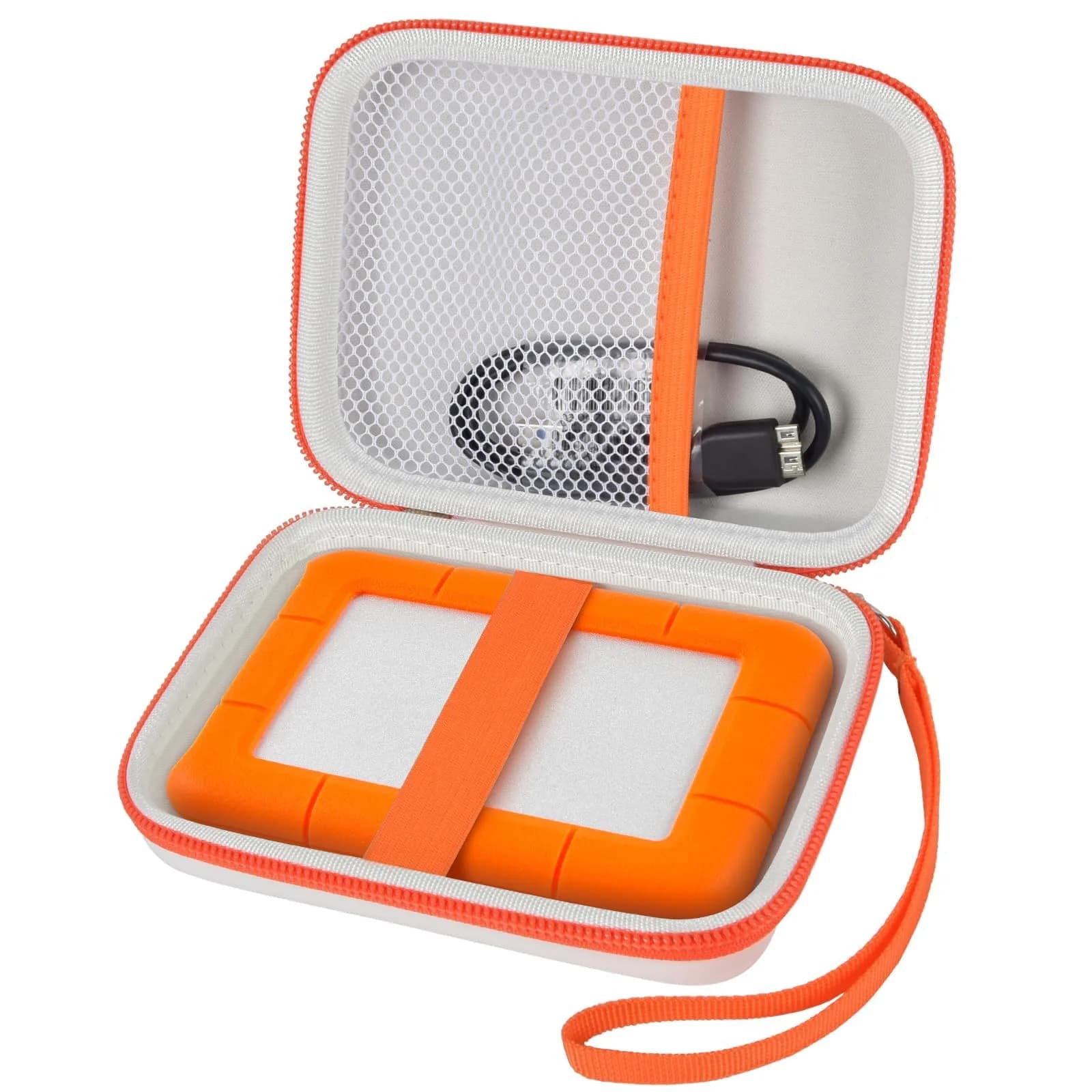 ALKOO Case for LaCie Rugged Mini 1TB/2TB/4TB/5TB External Hard Drive | Tangerine Orange Hard Shell Organizer with Accessory Pocket — White