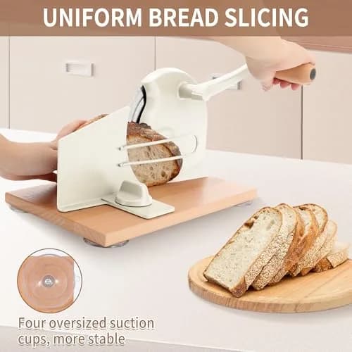 CAWIU Sourdough Bread Slicer, Manual Bread Cutter with Hand Crank, Cream | Adjustable Thickness 2.3cm (0.9 inches) thumbnail 5