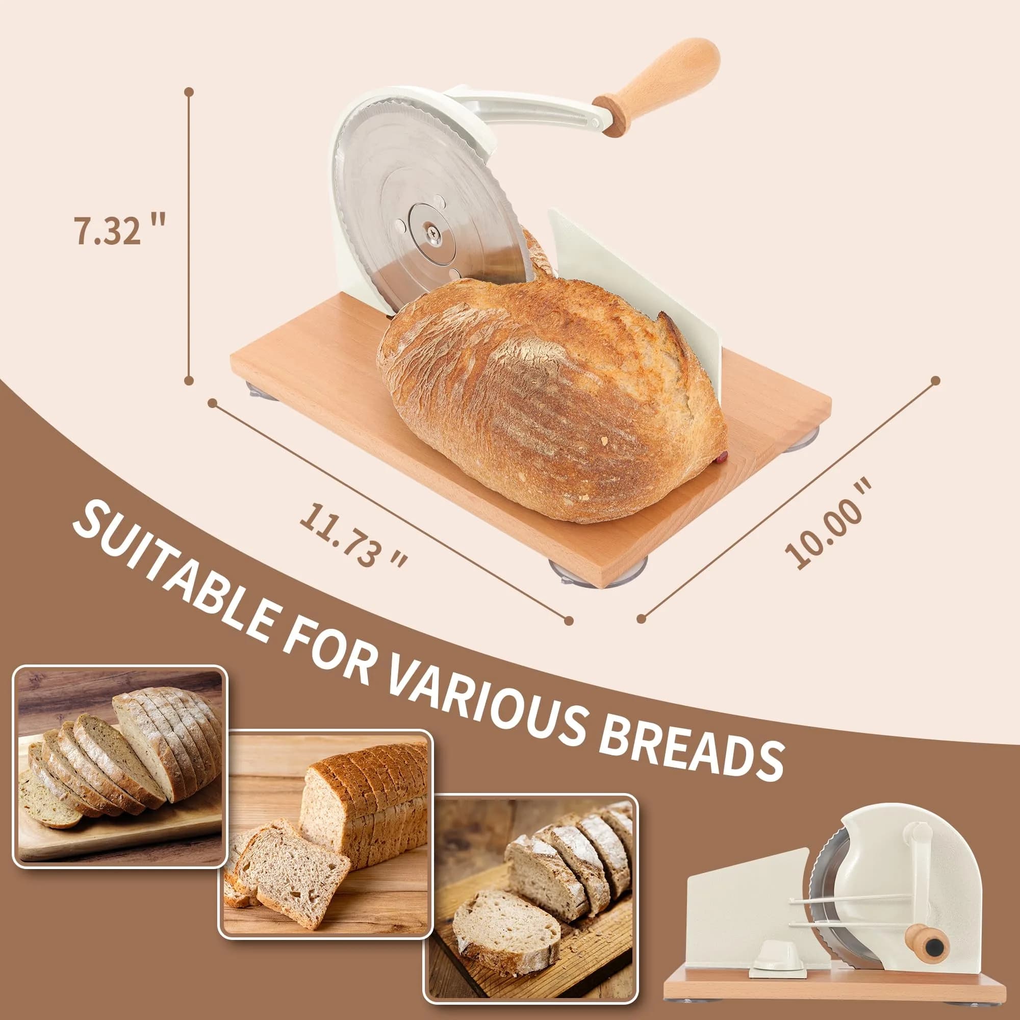 CAWIU Sourdough Bread Slicer, Manual Bread Cutter with Hand Crank, Cream | Adjustable Thickness 2.3cm (0.9 inches) - view 6
