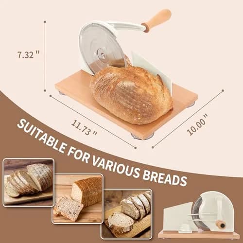CAWIU Sourdough Bread Slicer, Manual Bread Cutter with Hand Crank, Cream | Adjustable Thickness 2.3cm (0.9 inches) thumbnail 6