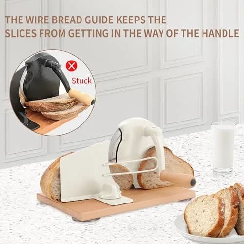CAWIU Sourdough Bread Slicer, Manual Bread Cutter with Hand Crank, Cream | Adjustable Thickness 2.3cm (0.9 inches) thumbnail 3