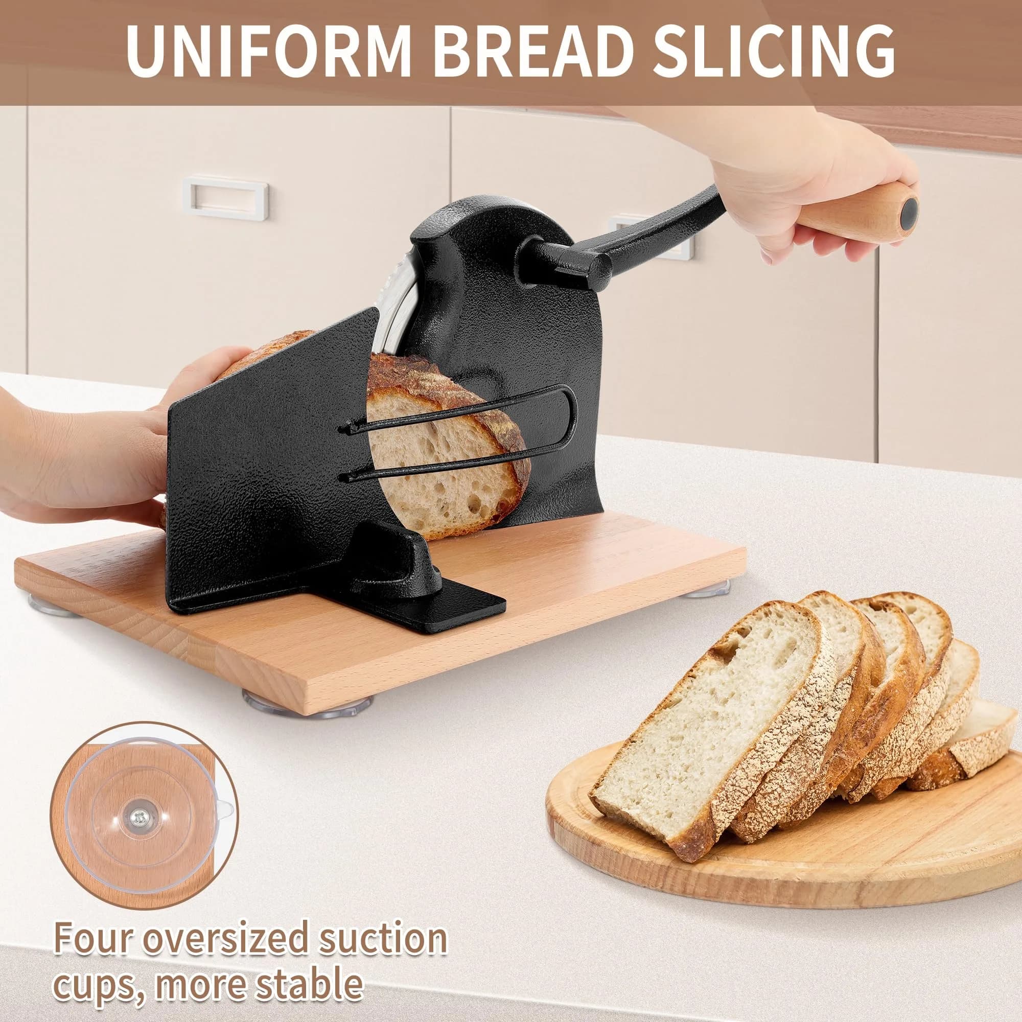 CAWIU Sourdough Bread Slicer, Manual Bread Cutter with Hand Crank, Black | Adjustable Thickness 23mm (0.9 inch) - view 5