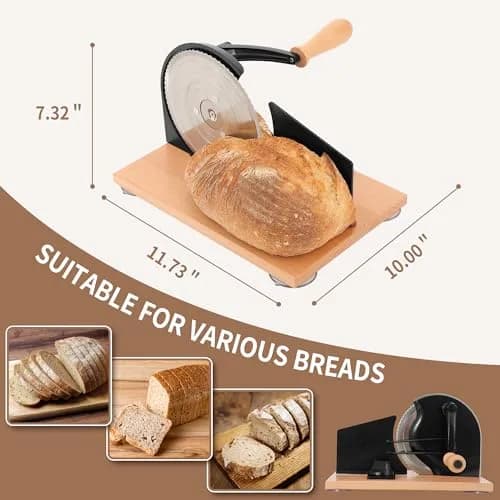 CAWIU Sourdough Bread Slicer, Manual Bread Cutter with Hand Crank, Black | Adjustable Thickness 23mm (0.9 inch) thumbnail 6