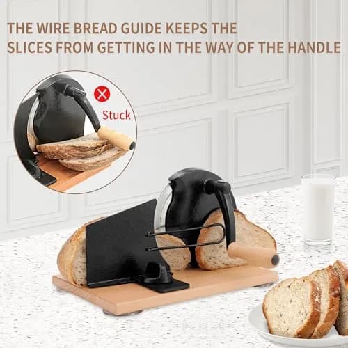 CAWIU Sourdough Bread Slicer, Manual Bread Cutter with Hand Crank, Black | Adjustable Thickness 23mm (0.9 inch) thumbnail 3