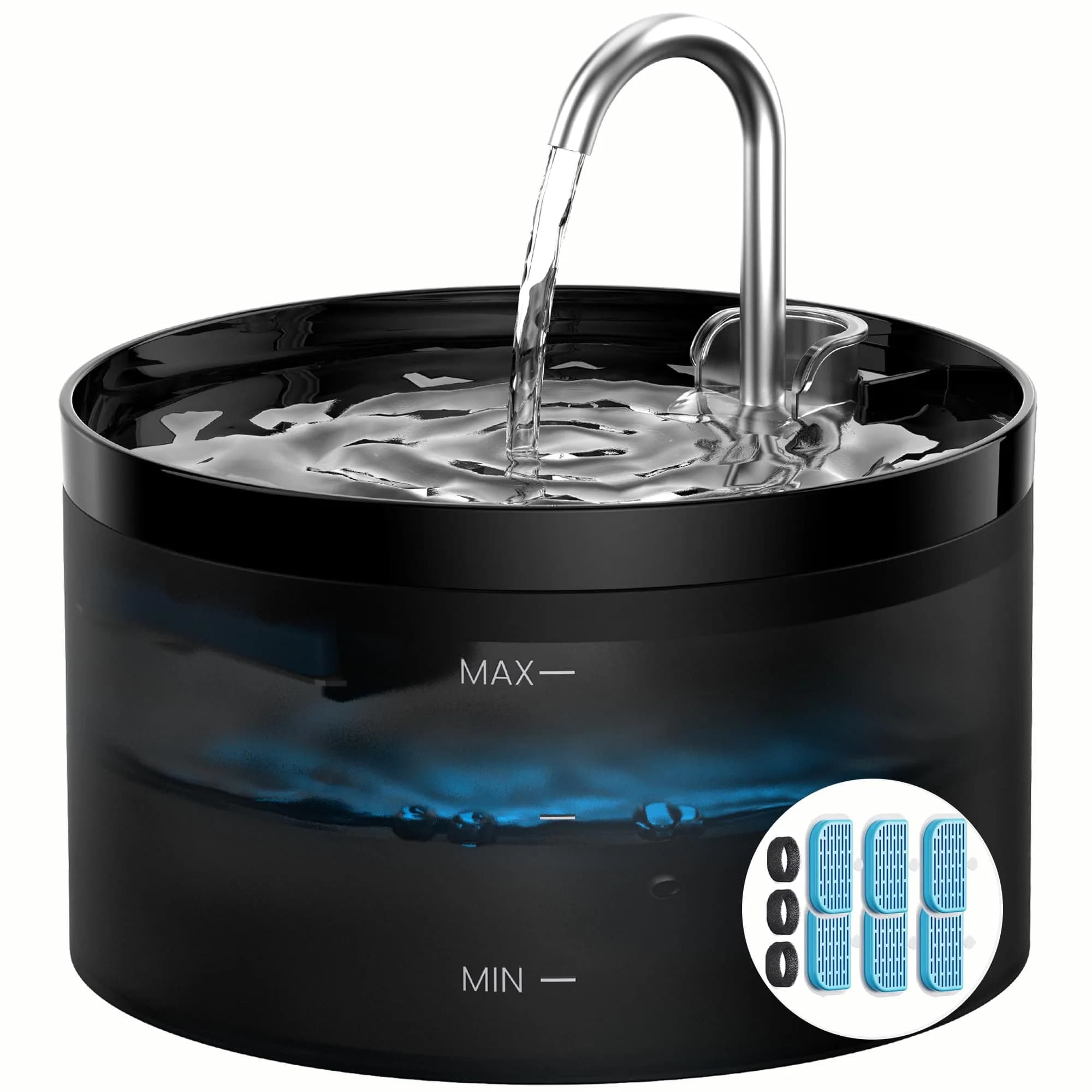 GIOTOHUN Cat Water Fountain 2L | Triple Filtration, LED Light, Ultra-Quiet Pump